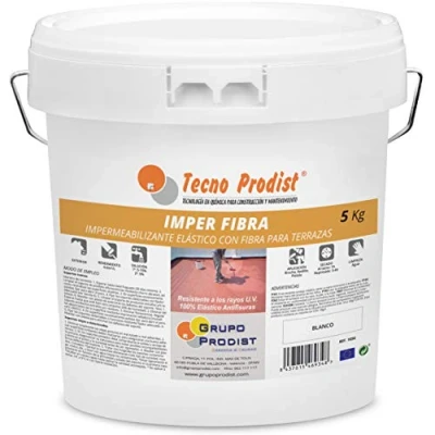 Imagen de Tecno Prodist IMPER FIBRA (5 Kg, blanco) Pintura Terrazas Impermeabilizante y elástica con Fibras Incorporadas Gran cubrición (A Rodillo o brocha, disponible en color rojo