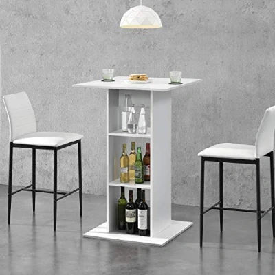 Imagen de [en.casa] Mesa de Bar Bistro Elegante 70 x 110 cm Alta Cocina Barra integrada para Bebidas con 3 Estantes Blanco