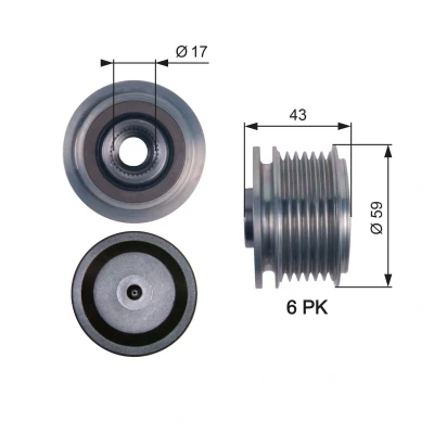 Imagen de GATES OAP7112 Rueda Libre Alternador 43 BOOST DN CVT Belt FORD: C Max, Focus 2, KUGA 1, JEEP: CHEROKEE III, WRANGLER 3, GRAND 4