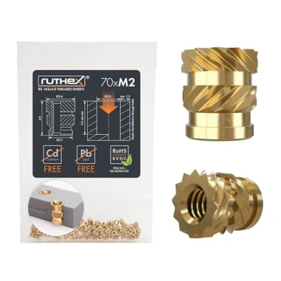 Imagen de ruthex Inserto roscado M2 70 casquillos roscados de latón RX M2x4.0 tuerca inserción para piezas plástico tuercas moleteadas embutir en impresora 3D por calor