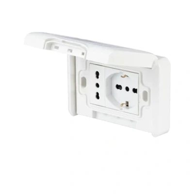 Imagen de POLY POOL PP6097X Kit de empotrado para exteriores premontado con doble Toma Impermeable Externa pared Bivalente y Schuko Multiestándar Soporte tornillos montaje