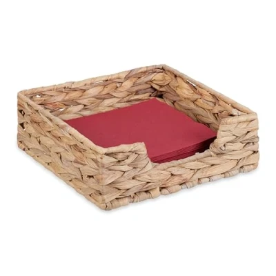 Imagen de Relaxdays Servilletero de Jacinto Agua, Dispensador Servilletas 20x20 cm, Diseño Trenzado, Cuadrado, Natural, Acero, 7,5 x 23 cm