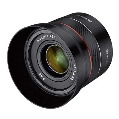 Imagen de Samyang AF 45 MM F1.8 FE Sony E Objetivo de formato completo para cámaras Alpha sin espejo (montura y E, completo, sensor APS C, rosca 49 mm)