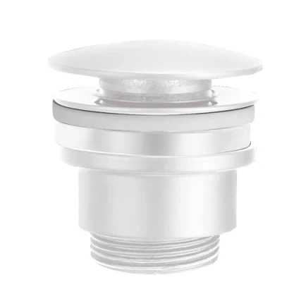 Imagen de Valvula de Click Clack apta para lavabos y bides laton VCC007 BL Desagüe Lavabo Fácil instalación tapones Lavabo, Universal con o sin Rebosadero, Pop Up color blanco mate