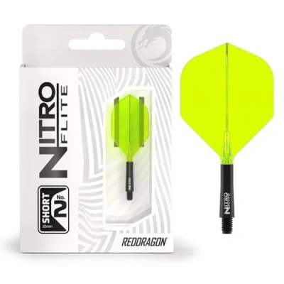 Imagen de RED DRAGON Dardos Nitro Flite Sistema integrado de vuelo y eje Forma diseño n.º 2 Color negro amarillo, longitud corta