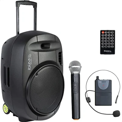 Imagen de Ibiza PORT15VHF MKII TWS Altavoz portátil 15&quot;/800W MAX con 2 micrófonos (VHF), Mando a Distancia y Funda Protectora Bluetooth, USB, SD &amp; 6 8h de autonomía