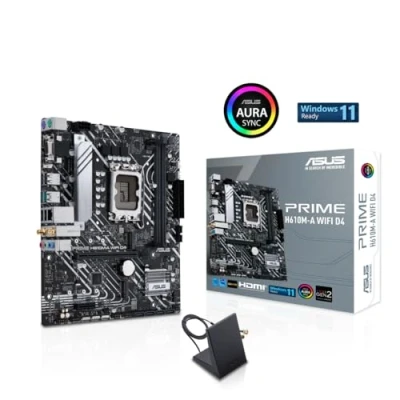 Imagen de ASUS Prime H610M A WiFi D4 Intel H610 (LGA 1700) Placa Base Mic ATX con DDR4, PCIe 4.0, Ranuras M.2 duales, 1 GB Ethernet, 5, DisplayPort, HDMI, D Sub, Puertos USB 3.2 Gen 2, SATA 6 Gbps
