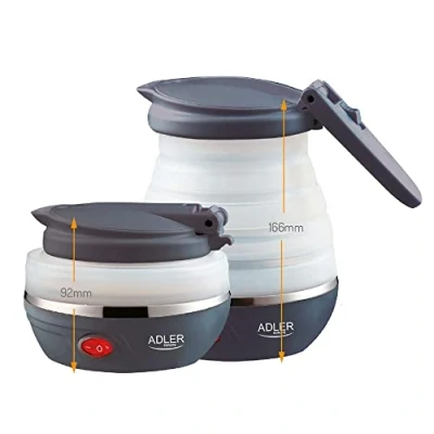 Imagen de Adler AD1279 Hervidor de Agua Eléctrico Plegable, Resistencia Oculta, Tapa automática, Silicona, 0,6 Litros, 750W, Libre BPA, Blanco