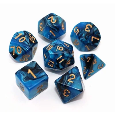 Imagen de CREEBUY Juego de 7 Dados poliédricos para Mazmorras y Dragones, rol, Color Azul con Negro