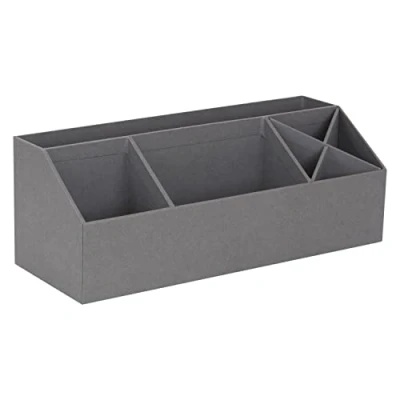 Imagen de Bigso Box of Sweden Caja dividida en 4 compartimentos Bandeja clasificadora para notas, clips, bolis, etc. Organizador de escritorio tablero fibras y papel con aspecto lino gris