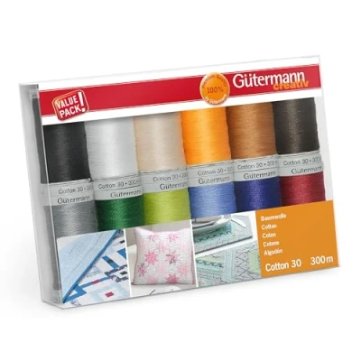 Imagen de Guetermann Gutermann 734023 2 Juego de 12 bobinas Hilo Coser, tamaño 30, 100 m, algodón, Multicolor, Talla única, 1200