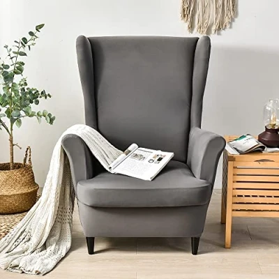 Imagen de CHNSHOME Funda para Sillón orejero de 1 Asiento elástica Fundas con Orejas 2 Piezas Cubre sillas Respaldo alas Gris Oscuro