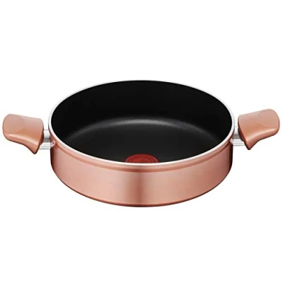 Imagen de Lagostina Ramata Cazo de aluminio antiadherente (diámetro 24 cm, exterior efecto cobre, con indicador cocción termo señal, revestimiento titanio, asas baquelita)