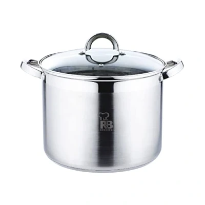 Imagen de RENBERG Alexander Olla de Cocina Alta 28x21.5 cm y 12 Litros con Tapa Cristal Acero Inoxidable Batería Fondo Encapsulado 5 Capas