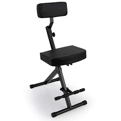 Imagen de Pyle Taburete Guitarra, Silla bateria, portátil, Ajustable, para músicos Plegable, Asiento y Respaldo Acolchados, reposapiés