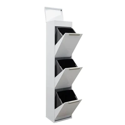 Imagen de Arregui Ecoclas Plus CR321 E Cubo de Basura y Reciclaje Acero 3 Compartimentos con Bandeja Superior 3x17L (51L) Cubos Cocina Contenedores para Casa blanco