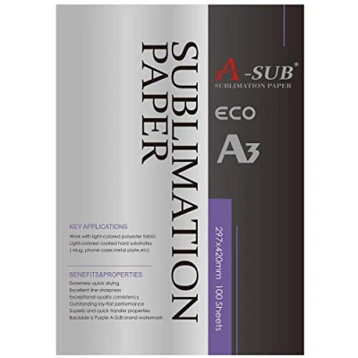 Imagen de A SUB Papel de Sublimación A3, 297x420 mm, 100 hojas, Compatible con la Impresoras EPSON, SAWGRASS, RICOH, BROTHER