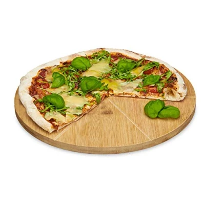Imagen de Relaxdays Plato para Pizza, Redondo, Resistente, Porciones Uniformes, Bambú, 1 Ud, Marrón, 33 cm