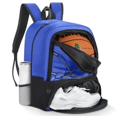 Imagen de MoKo Mochila de Baloncesto, fútbol para Hombres y Mujeres con Compartimentos Separados Pelotas Zapatos, Resistente al Agua, Gancho Cerca, Bolsa Deporte Ropa, Azul