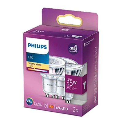 Imagen de Lámpara LED Classic GU10 de Philips, 35 W, reflector, luz blanca cálida [clase energética F], 220 240 V