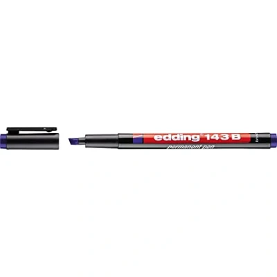 Imagen de edding 143 B rotulador permanente 10 rotuladores azul punta biselada de 1 3 mm bolígrafo para escribir sobre cristal, plástico,láminas y superficies lisas secado rápido, no mancha,impermeable