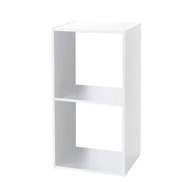 Imagen de Acomoda Textil Estantería para Pared y Suelo de Madera Moderna Resistente Dormitorio, Cocina, Baño Oficina. Estante Organizar Fácil Instalación. (2 Cubos, Blanco)