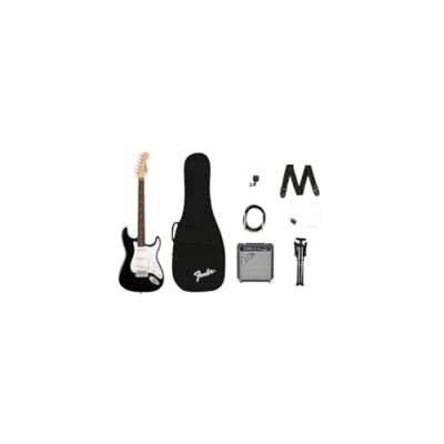 Imagen de Squier por Fender Debut Collection Stratocaster Paquete de guitarra eléctrica Stratocaster. Incluye amplificador Frontman 10 G, bolsa, correa, cable, púas, afinador, soporte, cuerdas adicionales