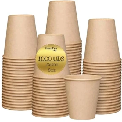Imagen de GreenFyA 1000 Vasos De Papel 240ml (8oz) Ecológicos Compostables Biodegradables Desechables apto Cafe Agua Bebidas Calientes etc