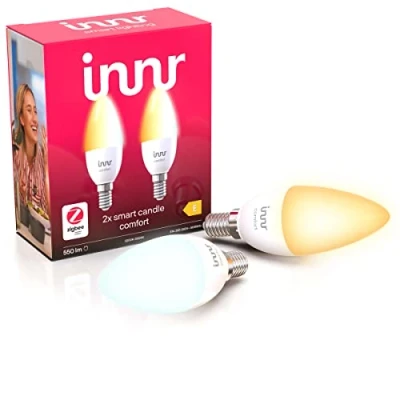 Imagen de innr Bombilla Inteligente E14, Zigbee, Funciona con Hue* y Alexa (requiere puente), Luz LED Blanca Cálida a Fría, Bombillas Regulables, Lampara, 550 Lúmenes Lote de 2