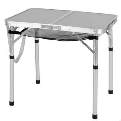 Imagen de AKTIVE Mesa Plegable, 60 x 45 56 cm, Topes Antideslizantes, Tablero MDF, Estructura Aluminio, Soporta 30 kg, Malla extraíble, Asa Transporte, Cierre de Seguridad (63085)
