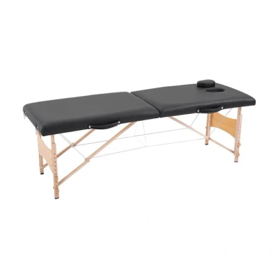 Imagen de HOMCOM Camilla de Masaje Plegable Mesa Portátil con Reposacabezas Marco Madera Fisioterapia Altura Regulable y Bolsa Transporte 186x60x58 81 cm Negro