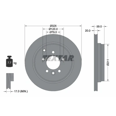 Imagen de TEXTAR PRO 92147603 Disco de freno 325 20 05/07 120 ventilación externa revestido sin perno sujeción rueda, buje rueda