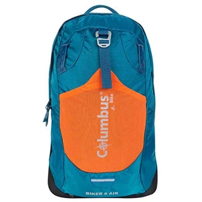Imagen de COLUMBUS Mochila Biker 8 AIR para Ciclismo BTT o Senderismo. Ligera y Transpirable con Sistema Máxima Ventilación. Compartimento Bolsa de Hidratación Color Azul Naranja.