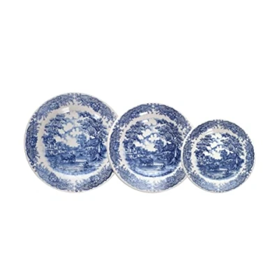 Imagen de Tognana Old England Vajilla para 6 personas, 18 piezas, gres, color blanco y azul