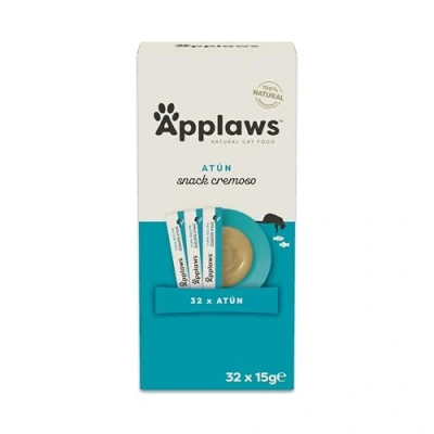 Imagen de Applaws 100 % Natural cremoso lickable sin Cereales Snack de atún para Gatos y Gatitos, 32 x 15 g Sobres