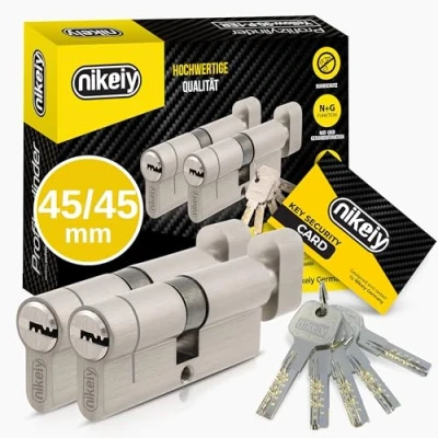 Imagen de GERCAR Pro+ Juego 2x cilindro de cerradura/cerradura barril con botón 90 mm función emergencia y peligro cerradura puerta 45/45 10 llaves Longitud: A: 45 B:
