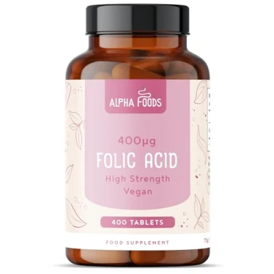 Imagen de Acido Folico 400 mcg tabletas de Vitamina B9 Alta dosificación fertilidad y cuidado del embarazo Vitaminas prenatales Ácido fólico vegano Apoyo al sistema inmunológico Alpha Foods