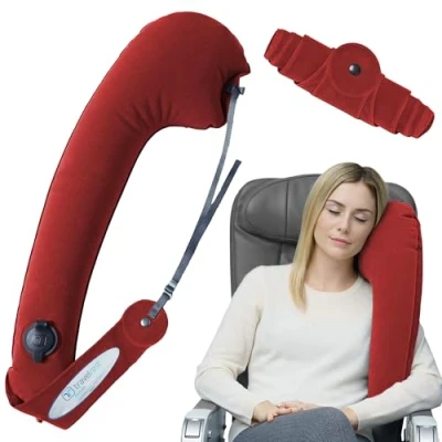 Imagen de Travelrest Almohada Cervical, Almohadilla de Viaje, Inflable/Hinchable para el Cuello, Color Rojo