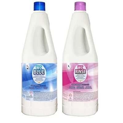 Imagen de Liquido WC Quimico Portatil, Similar Aqua KEM Blue 2L + Rinse 2L, Autocaravanas y Cisterna, Baño Portatil Camping,Camper,Potti,Aguas Negras Autocaravanas,Depósito Residuos