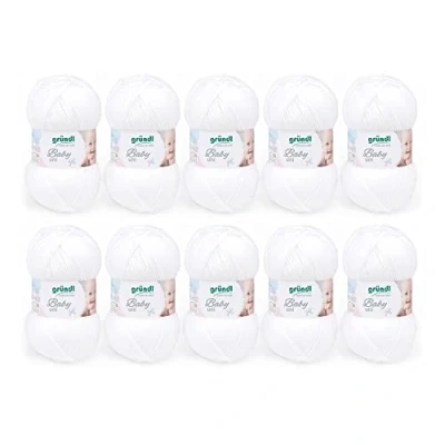 Imagen de Gründl Hilo de Punto Baby Uni Infantil certificada Oeko Tex, 70% poliacrílico 30% Poliamida, 50 g / 150 m, tamaño Aguja: 3,5 4,5, 10 x g, Blanco, Lana, Bianco, One Size, 1500