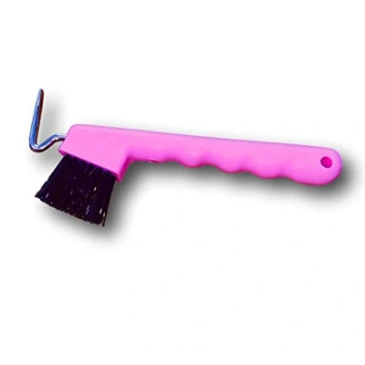 Imagen de Rascador de pezuñas para caballos, burros, cabras, con cepillo extra estable y mango ergonómico, color rosa
