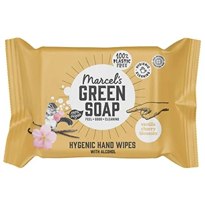 Imagen de Marcel&#039;s Green Soap Toallitas higiénicas para las manos, 15 unidades, vainilla y flor de cerezo, base vegetal, respetuosas con el medio ambiente