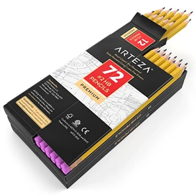 Imagen de ARTEZA lápices HB2, caja de 72 lapiceros madera afilados fábrica con goma borrar sin látex, pack negros grafito para suministros oficina y material escolar