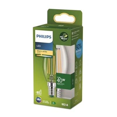 Imagen de Philips Bombilla LED clásica, UltraEfficient,40W, 485Lm, B35, E14 2700K, cristal transparente