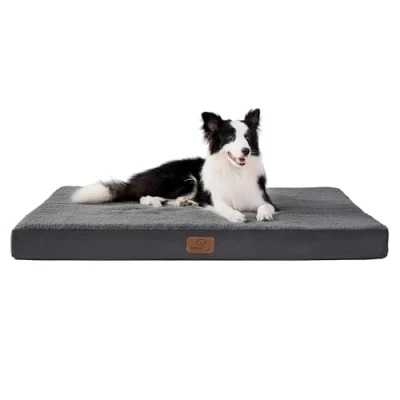 Imagen de Bedsure Cama Perro Extra Grande Ortopédica Colchón Lavable XL, Desenfundable con Espuma De Caja Huevos, 112x81x7.6 cm, Gris Oscuro