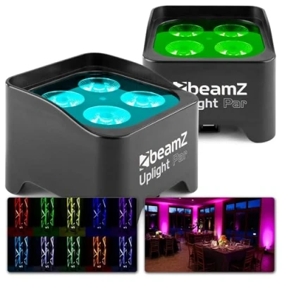 Imagen de BeamZ BBP90 Set de 2 Uplight focos PAR con 4 leds vatios, batería, mando a distancia, DMX, ideal para Iluminación escenario, DJ, escenarios, discotecas, fiestas, color Negro