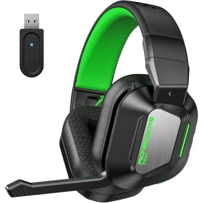 Imagen de Skapendy VK82 Cascos Gaming Inalambricos con Micrófono Reducción de Ruido, Wireless 2.4G &amp; Bluetooth 5.4, Auriculares Luces LED para Ps5, Ps4, PC, Switch (Negro Verde)