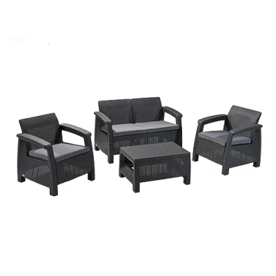 Imagen de Keter Corfu Conjunto de jardín Exterior 4 plazas y Mesa con Cojines incluidos , Resina acabado ratán plano, Color Grafito