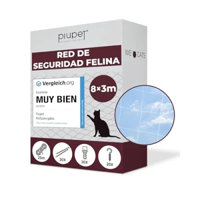 Imagen de PiuPet® Red para Gatos I 8x3m Transparente Balcón y Ventana Incluye Set de fijación terraza Balcon Protector Proteccion
