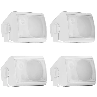 Imagen de HERDIO 5.25 pulgadas de altavoces pasivos al aire libre Altavoz montaje pared 600 vatios con agua para el porche patio （4 blanco）